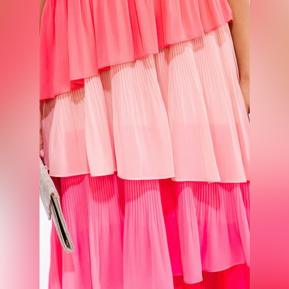 WOMEN'S SLEEVELESS V-NECK RUFFLE TIERED COLORBLOCK MAXI DRESS ( No Large Size) - Picture 4 of 4